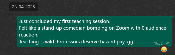 WhatsApp message about first teaching session